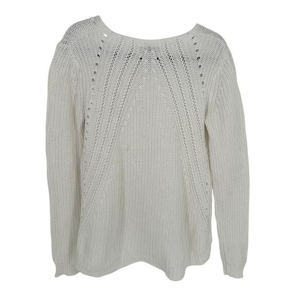 LOFT White V-Neck Sweater with Ribbed Texture Hi Low Design Winter Breathable M - Picture 2 of 7
